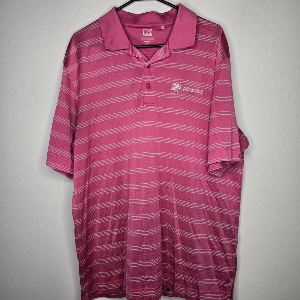 Cutter & Buck Red Striped Poly Golf Shirt Waste Management Phoenix 2XL